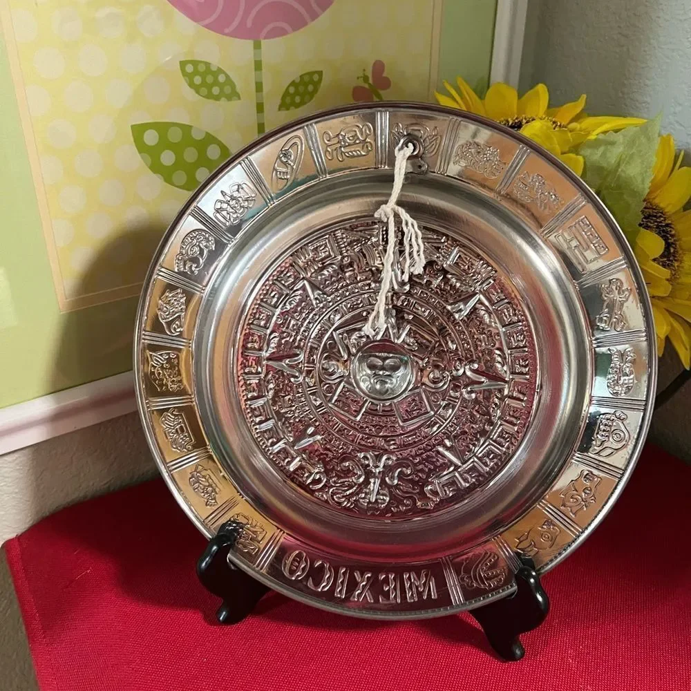 Artisan Multicolor Aztec Calendar Wall Plate